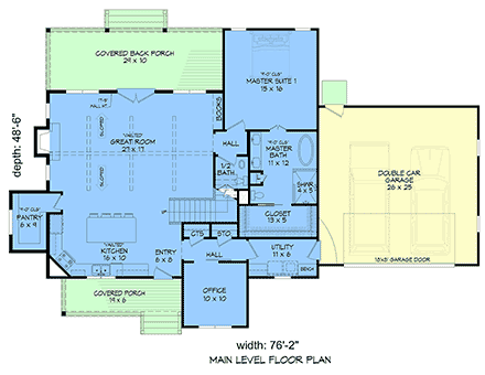 Country, Craftsman, Farmhouse House Plan 102604 with 3 Beds, 4 Baths, 2 Car Garage First Level Plan