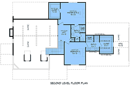 Country, Craftsman, Farmhouse House Plan 102604 with 3 Beds, 4 Baths, 2 Car Garage Second Level Plan