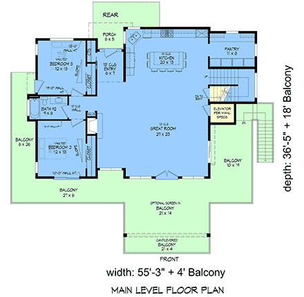 Contemporary, Modern House Plan 102605 with 3 Beds, 2 Baths, 2 Car Garage First Level Plan