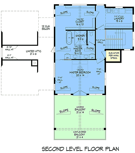 Contemporary, Modern House Plan 102605 with 3 Beds, 2 Baths, 2 Car Garage Second Level Plan