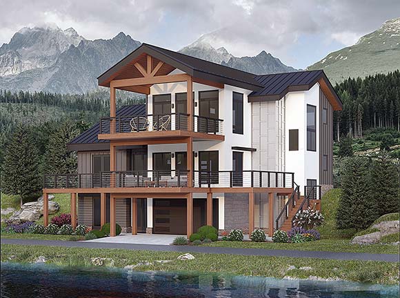 Contemporary, Modern House Plan 102605 with 3 Beds, 2 Baths, 2 Car Garage Elevation