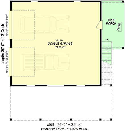 Contemporary, Modern Garage-Living Plan 102606 with 1 Beds, 1 Baths, 2 Car Garage First Level Plan