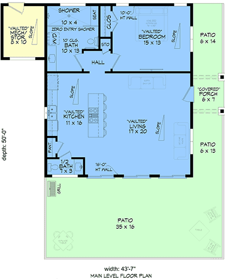 Contemporary, Modern House Plan 102607 with 1 Beds, 1 Baths First Level Plan