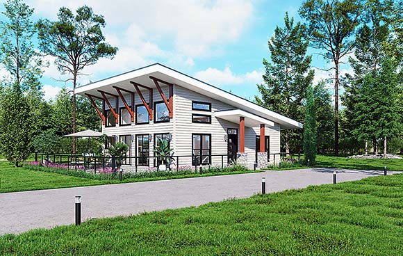 Contemporary, Modern House Plan 102607 with 1 Beds, 1 Baths Elevation