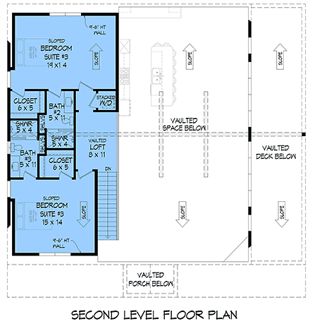 Contemporary, Country, Traditional House Plan 102612 with 3 Beds, 4 Baths, 2 Car Garage Second Level Plan