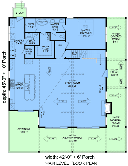 Contemporary, Country, Craftsman House Plan 102613 with 5 Beds, 4 Baths First Level Plan