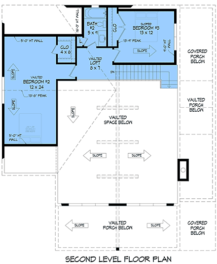 Contemporary, Country, Craftsman House Plan 102613 with 5 Beds, 4 Baths Second Level Plan