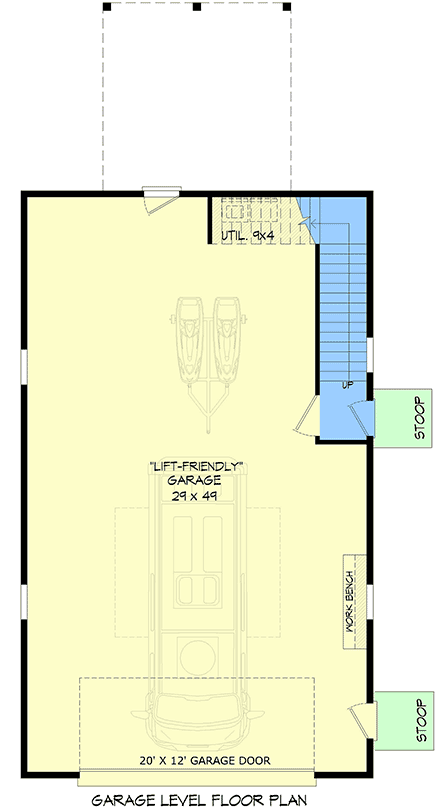 Barndominium, Contemporary, Country, Farmhouse, French Country Garage-Living Plan 102616 with 2 Beds, 1 Baths, 4 Car Garage First Level Plan