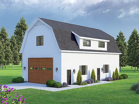 Barndominium, Contemporary, Country, Farmhouse, French Country Garage-Living Plan 102616 with 2 Beds, 1 Baths, 4 Car Garage Elevation