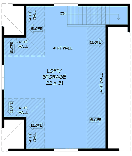 Country, New American, Traditional Garage-Living Plan 102617, 2 Car Garage Second Level Plan