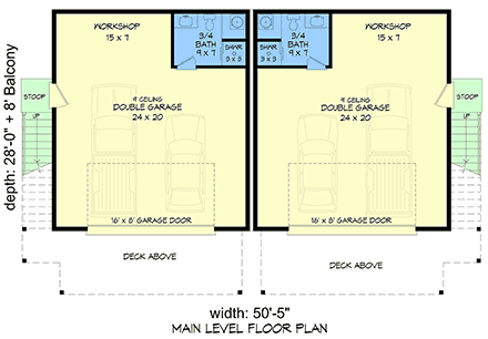 Contemporary, Modern Multi-Family Plan 102618 with 2 Beds, 4 Baths, 4 Car Garage First Level Plan