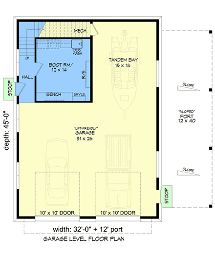 Country, Craftsman, Farmhouse Garage-Living Plan 102619 with 1 Beds, 1 Baths, 3 Car Garage First Level Plan