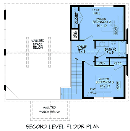 Country, Craftsman, New American, Traditional House Plan 102621 with 3 Beds, 3 Baths Second Level Plan