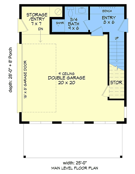 Contemporary, Modern, Southwest Garage-Living Plan 102622 with 1 Beds, 2 Baths, 2 Car Garage First Level Plan