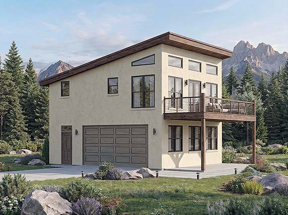 Contemporary, Modern, Southwest Garage-Living Plan 102622 with 1 Beds, 2 Baths, 2 Car Garage Elevation
