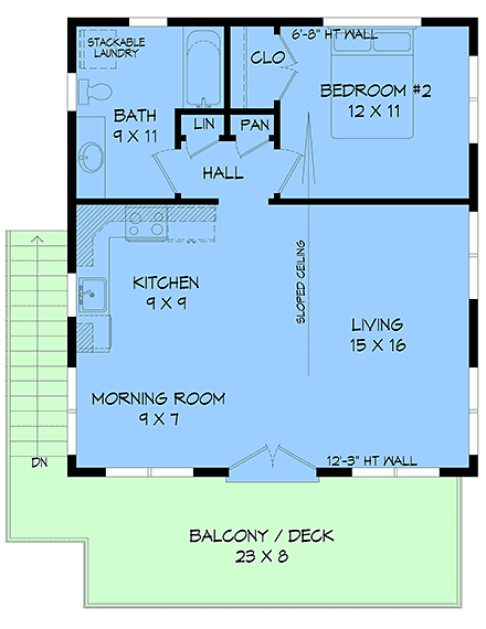 Contemporary, Modern Multi-Family Plan 102623 with 2 Beds, 2 Baths Second Level Plan