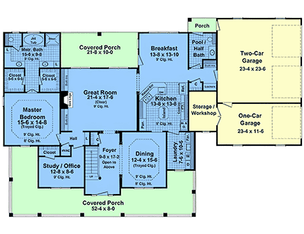 Contemporary, Country, Farmhouse House Plan 102700 with 4 Beds, 4 Baths, 3 Car Garage First Level Plan