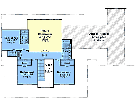 Contemporary, Country, Farmhouse House Plan 102700 with 4 Beds, 4 Baths, 3 Car Garage Second Level Plan