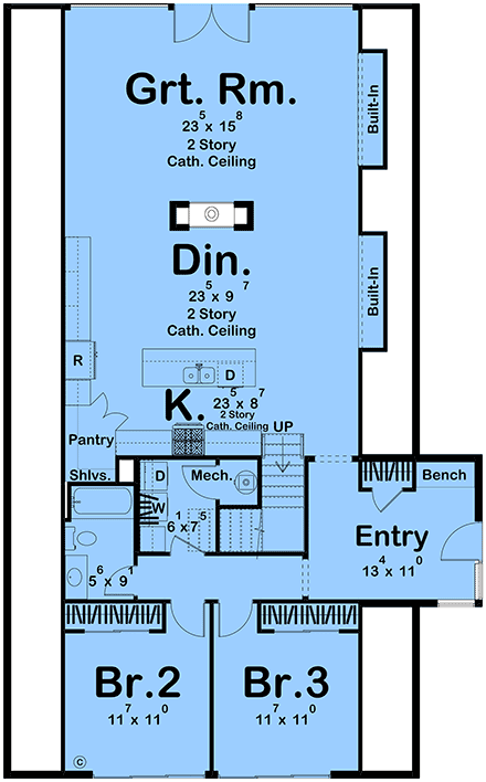 A-Frame, Modern House Plan 102800 with 3 Beds, 2 Baths First Level Plan