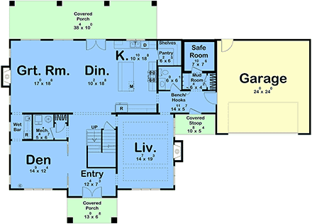 Colonial, Traditional House Plan 102801 with 3 Beds, 4 Baths, 2 Car Garage First Level Plan