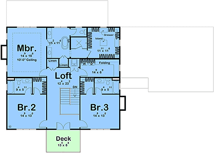 Colonial, Traditional House Plan 102801 with 3 Beds, 4 Baths, 2 Car Garage Second Level Plan