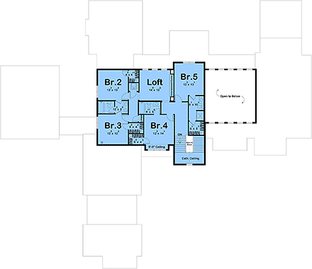 Contemporary, Cottage, Country, European, Modern House Plan 102802 with 5 Beds, 5 Baths, 5 Car Garage Second Level Plan