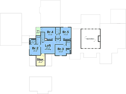 Contemporary, European, Farmhouse, French Country, New American House Plan 102805 with 5 Beds, 5 Baths, 5 Car Garage Second Level Plan