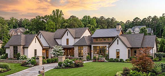 Contemporary, European, Farmhouse, French Country, New American House Plan 102805 with 5 Beds, 5 Baths, 5 Car Garage Elevation