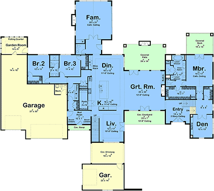 Cottage, European, Modern House Plan 102806 with 5 Beds, 5 Baths, 4 Car Garage First Level Plan