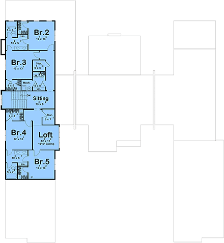 Contemporary, Cottage, European House Plan 102808 with 5 Beds, 4 Baths, 6 Car Garage Second Level Plan