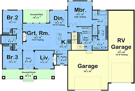 Contemporary, Farmhouse, New American House Plan 102809 with 3 Beds, 2 Baths, 3 Car Garage First Level Plan