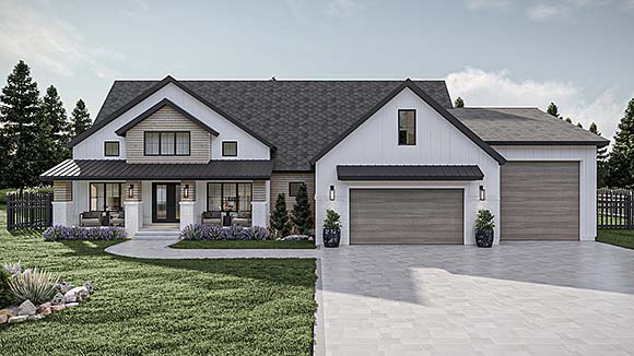 Contemporary, Farmhouse, New American House Plan 102809 with 3 Beds, 2 Baths, 3 Car Garage Elevation