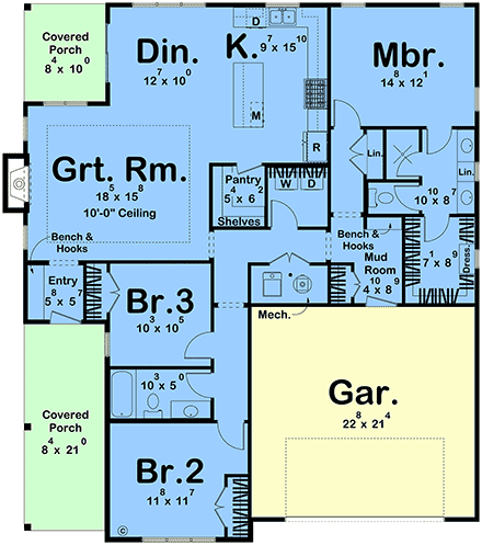 Cottage, Country, Traditional House Plan 102813 with 3 Beds, 2 Baths, 2 Car Garage First Level Plan