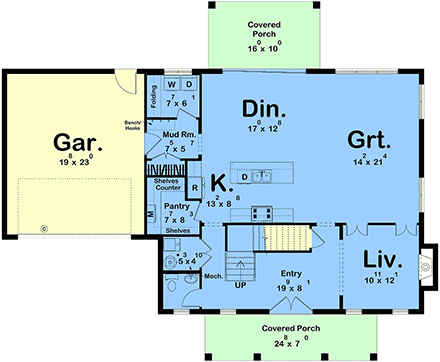 Colonial, Country, Traditional House Plan 102814 with 3 Beds, 3 Baths, 2 Car Garage First Level Plan