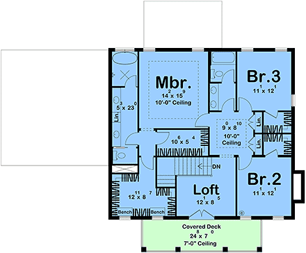 Colonial, Country, Traditional House Plan 102814 with 3 Beds, 3 Baths, 2 Car Garage Second Level Plan
