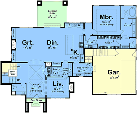 Contemporary, Cottage, European, New American House Plan 102815 with 4 Beds, 4 Baths, 2 Car Garage First Level Plan