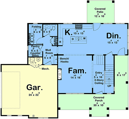 Country, Farmhouse, Traditional House Plan 102819 with 3 Beds, 3 Baths, 2 Car Garage First Level Plan