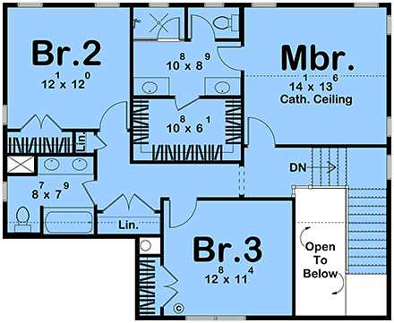 Country, Farmhouse, Traditional House Plan 102819 with 3 Beds, 3 Baths, 2 Car Garage Second Level Plan