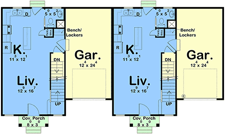 Contemporary, Farmhouse, New American, Traditional Multi-Family Plan 102822 with 6 Beds, 4 Baths, 2 Car Garage First Level Plan
