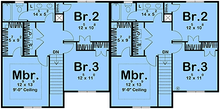 Contemporary, Farmhouse, New American, Traditional Multi-Family Plan 102822 with 6 Beds, 4 Baths, 2 Car Garage Second Level Plan
