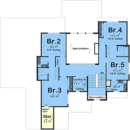 Contemporary, Cottage, European House Plan 102823 with 5 Beds, 4 Baths, 3 Car Garage Second Level Plan