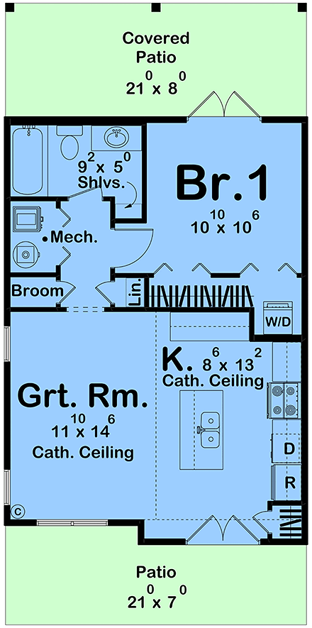 Contemporary, Cottage, Farmhouse, Traditional House Plan 102826 with 1 Beds, 1 Baths First Level Plan