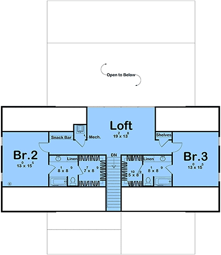 Contemporary, Modern House Plan 102829 with 3 Beds, 4 Baths, 2 Car Garage Second Level Plan