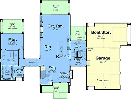 Contemporary House Plan 102832 with 3 Beds, 4 Baths, 4 Car Garage First Level Plan