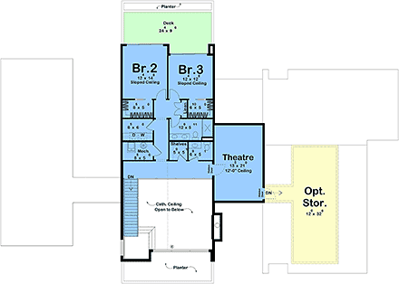 Contemporary House Plan 102832 with 3 Beds, 4 Baths, 4 Car Garage Second Level Plan