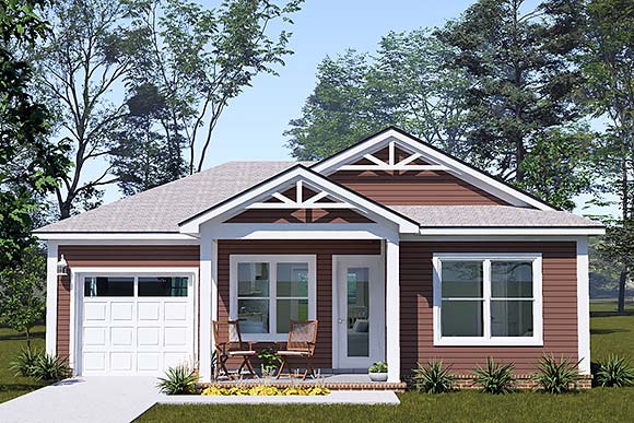 Cottage, Country, Craftsman, Traditional House Plan 102900 with 2 Beds, 2 Baths, 1 Car Garage Elevation