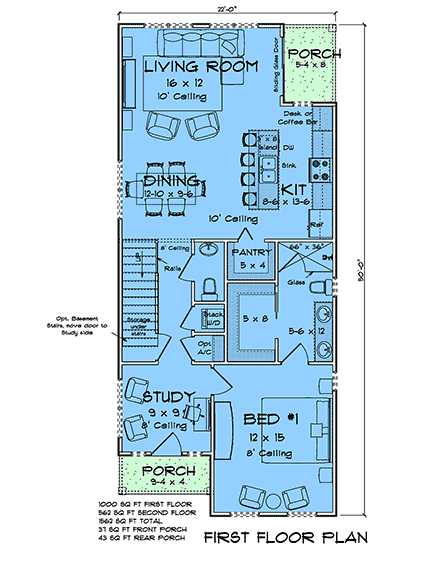 Cottage, Country, Farmhouse, Traditional House Plan 102901 with 3 Beds, 3 Baths First Level Plan