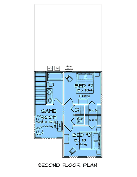 Cottage, Country, Farmhouse, Traditional House Plan 102901 with 3 Beds, 3 Baths Second Level Plan