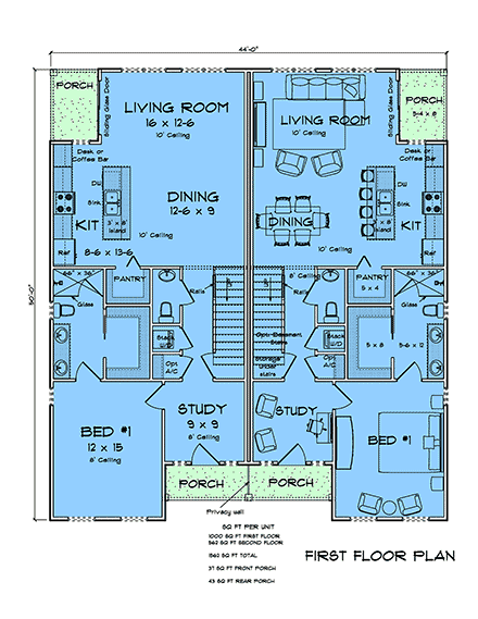 Traditional Multi-Family Plan 102902 with 6 Beds, 6 Baths First Level Plan