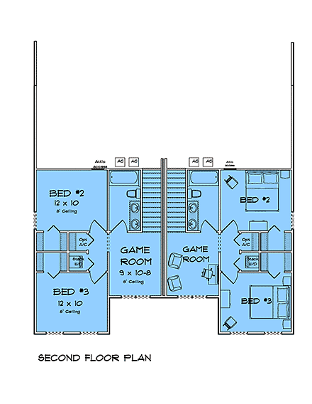 Traditional Multi-Family Plan 102902 with 6 Beds, 6 Baths Second Level Plan